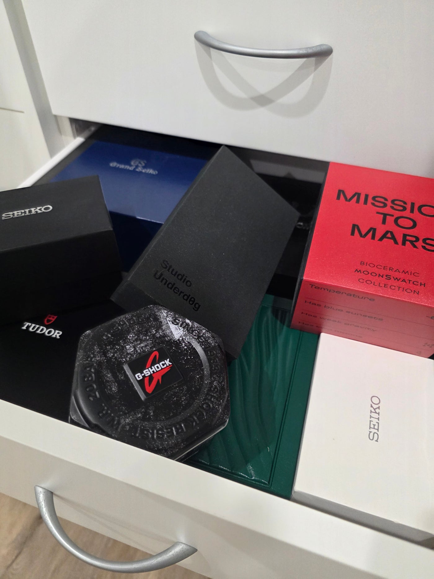 A Timeless Display watch roll partially unrolled on a natural surface