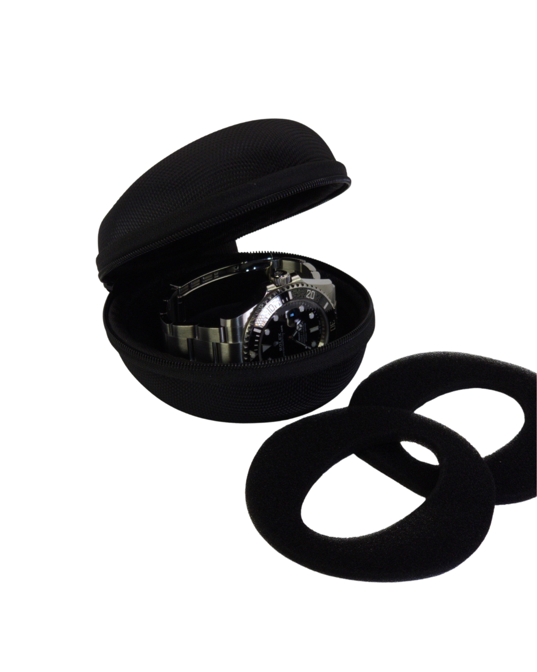 Field Single Travel Watch Case open showing firm foam inserts and watch seated inside